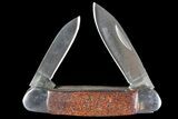 Pocketknife With Fossil Dinosaur Bone (Gembone) Inlays #136584-1